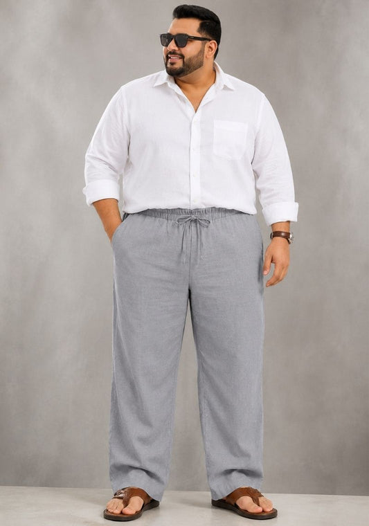 Gray Linen Plus SIze Relaxed Fit Men Pant-51565