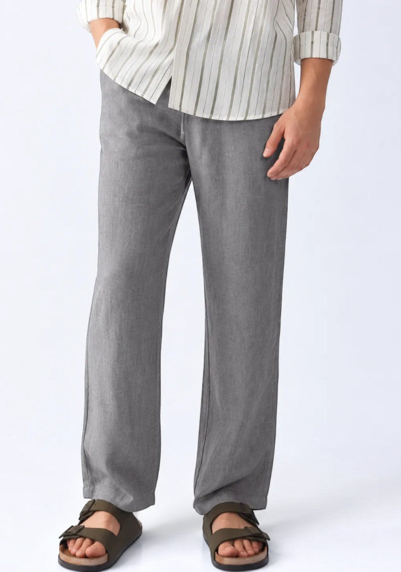 Gray Linen Loose Fit Men Pant-51904