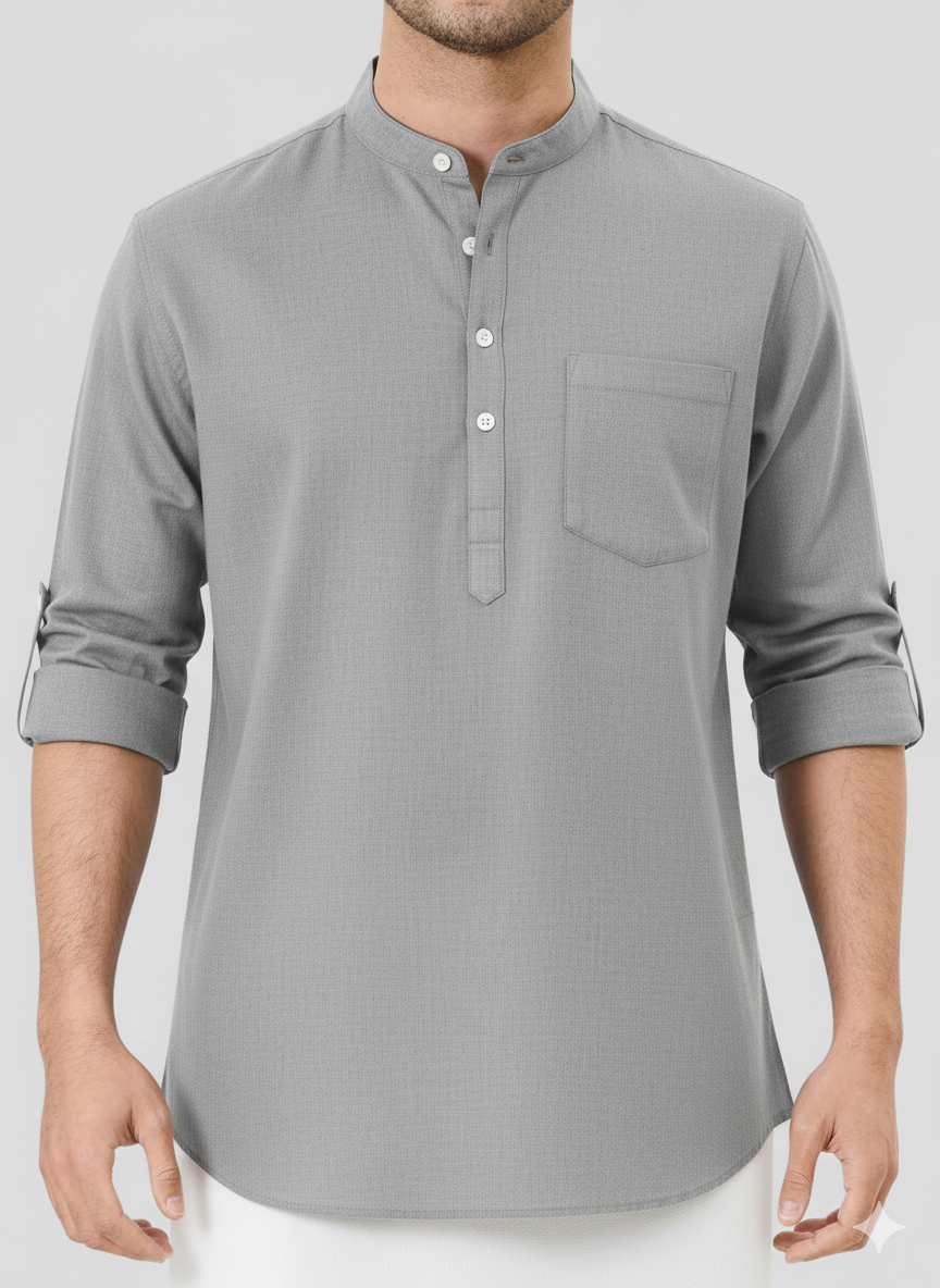 Gray Linen Solid Short Kurta-50847