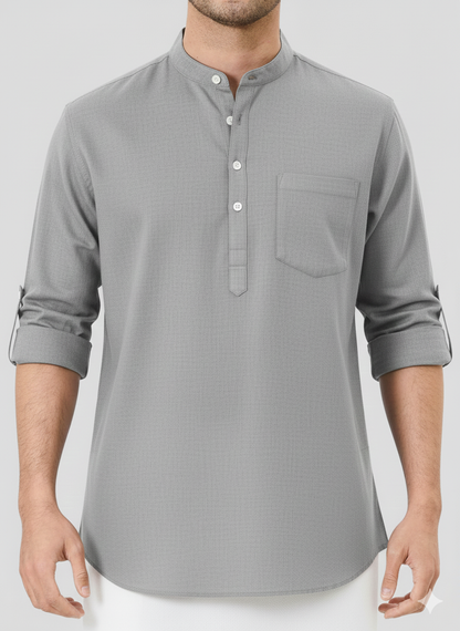 Gray Linen Solid Short Kurta-50847