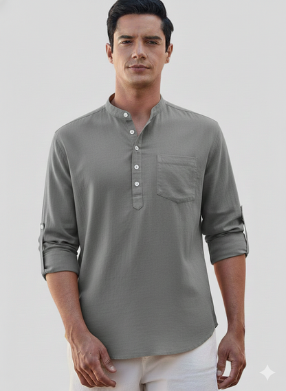 Gray Linen Solid Short Kurta-50847