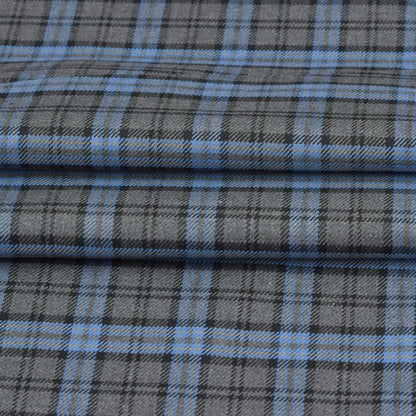Wool Blazer Fabric (2 Meter)-Gray Sky Blue Checks-90660