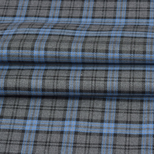 Wool Blazer Fabric (2 Meter)-Gray Sky Blue Checks-90660