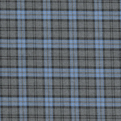 Wool Blazer Fabric (2 Meter)-Gray Sky Blue Checks-90660