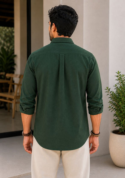 Green Cotton Linen Relaxed Fit Full Sleeve Shirt-51876