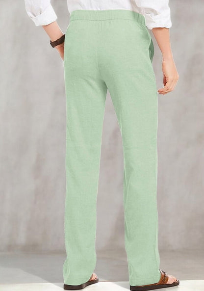 Green Linen Loose Fit Men Pant-49506