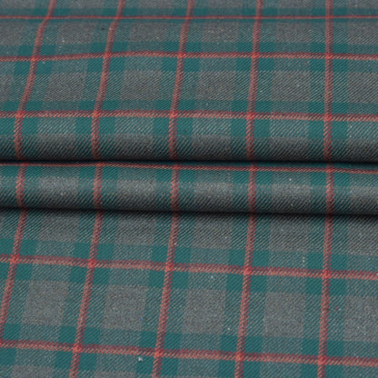Wool Blazer Fabric (2 Meter)-Green Orange and Black Checks-90654