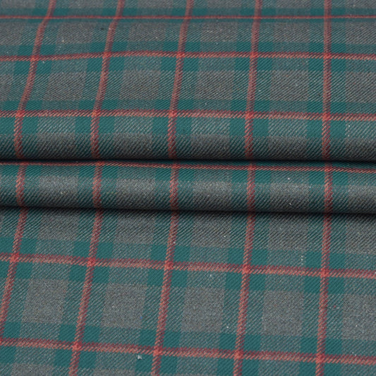 Wool Blazer Fabric (2 Meter)-Green Orange and Black Checks-90654