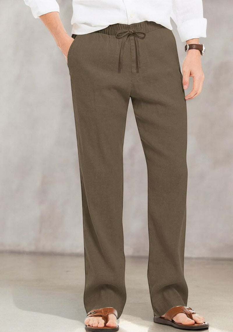 Khaki Linen Loose Fit Men Pant-49498