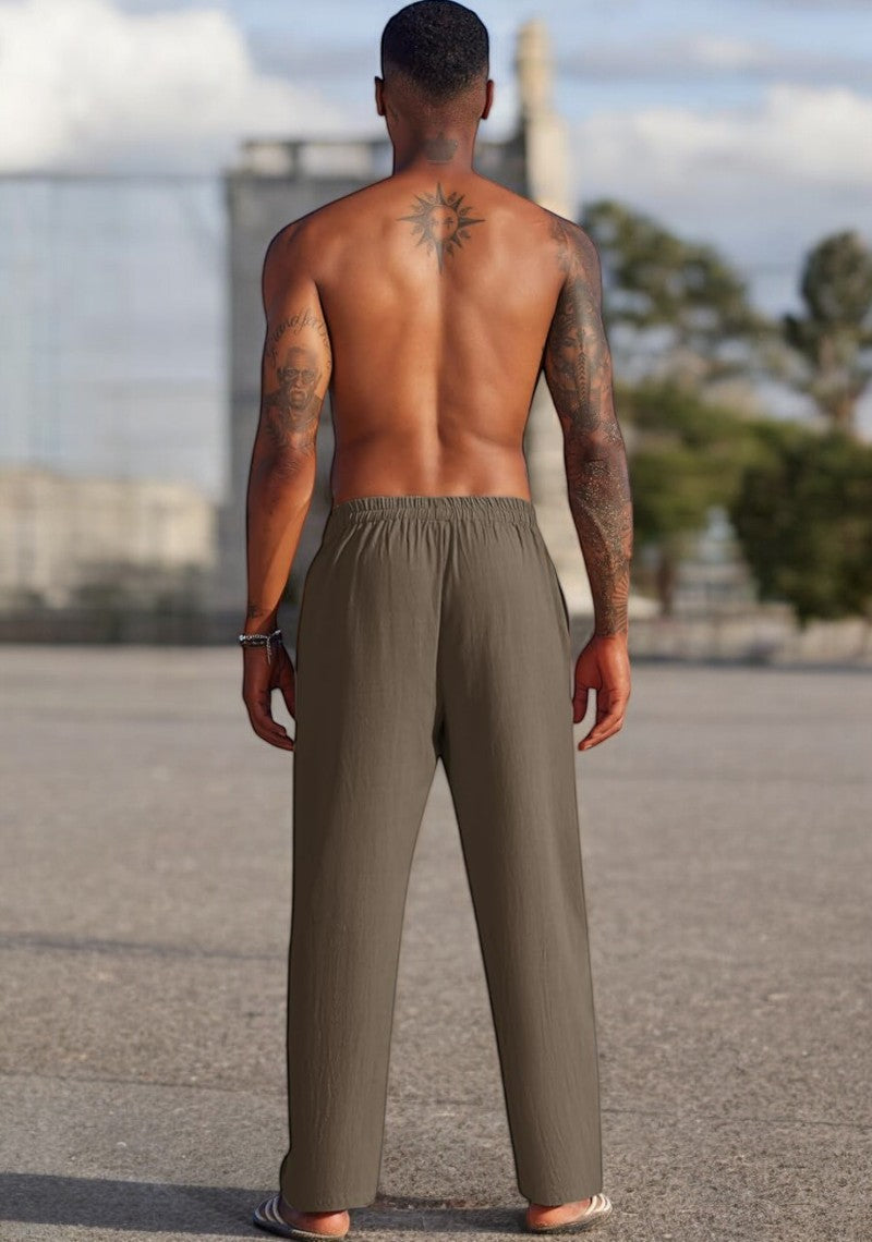 Khaki Linen Loose Fit Men Pant-49498