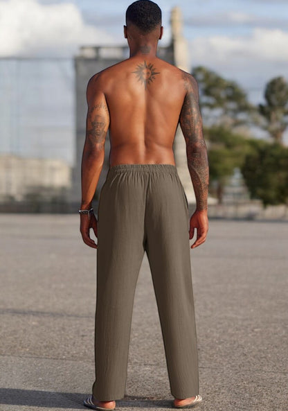 Khaki Linen Loose Fit Men Pant-49498