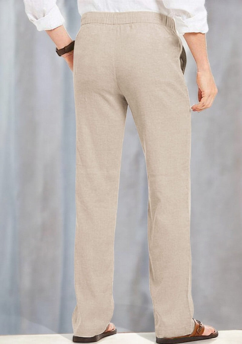 Light Beige Linen Loose Fit Men Pant-49504