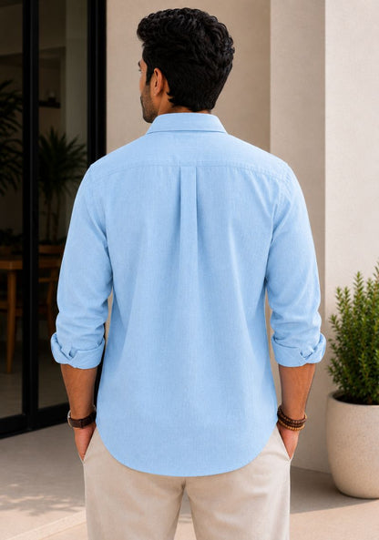 Light Blue Cotton Linen Relaxed Fit Full Sleeve Shirt-51885