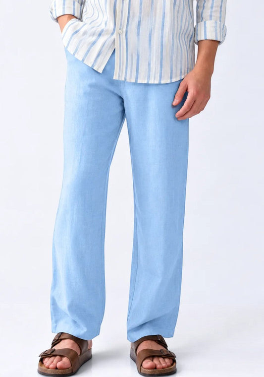 Light Blue Linen Loose Fit Men Pant-51900
