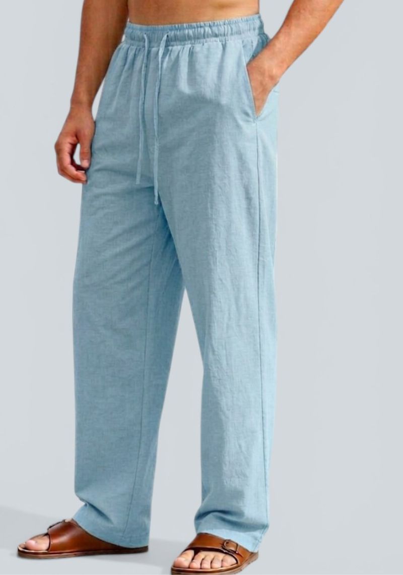 Light Blue Premium Linen Relaxed Fit Loose Fit Men Pant-50871