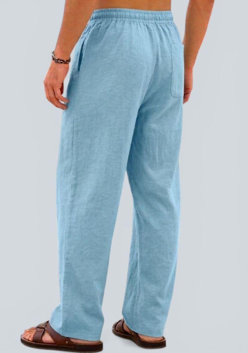 Light Blue Premium Linen Relaxed Fit Loose Fit Men Pant-50871