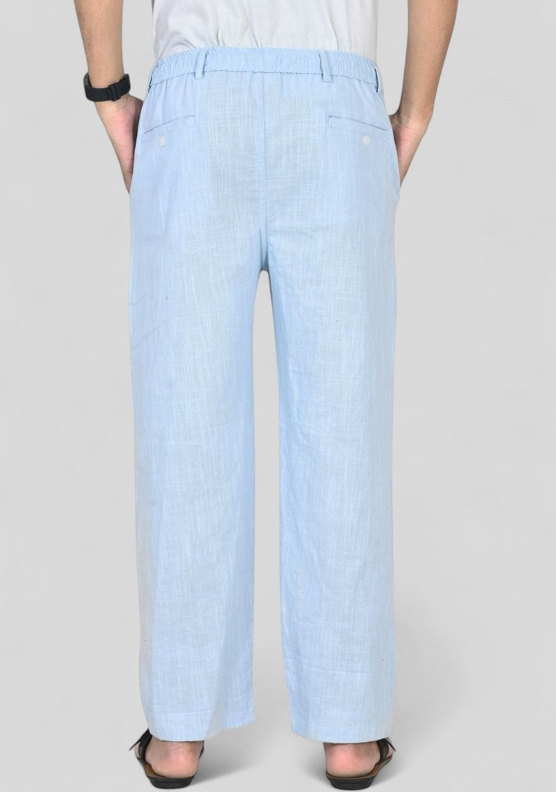 Light Blue Premium Linen Relaxed Fit Loose Fit Men Trouser-50471