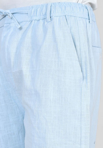 Light Blue Premium Linen Relaxed Fit Loose Fit Men Trouser-50471