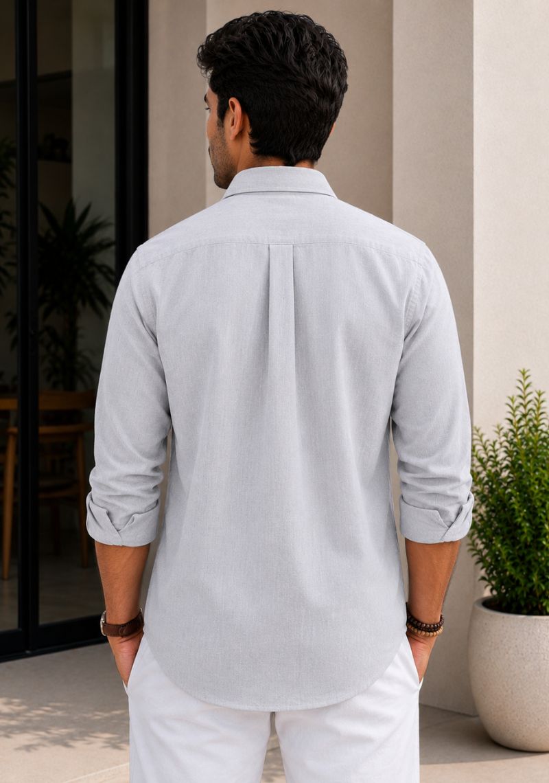 Light Gray Cotton Linen Relaxed Fit Full Sleeve Shirt-51886