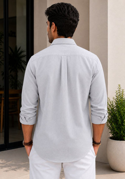 Light Gray Cotton Linen Relaxed Fit Full Sleeve Shirt-51886