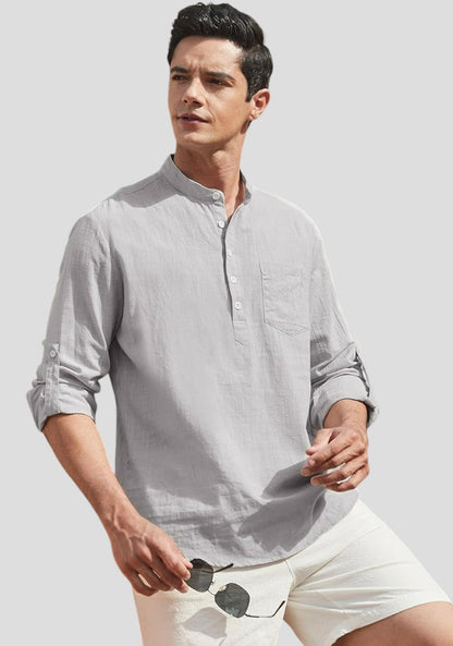 Light Gray Linen Solid Short Kurta-50844