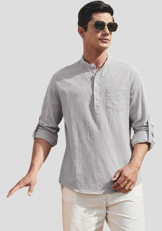 Light Gray Linen Solid Short Kurta-50844