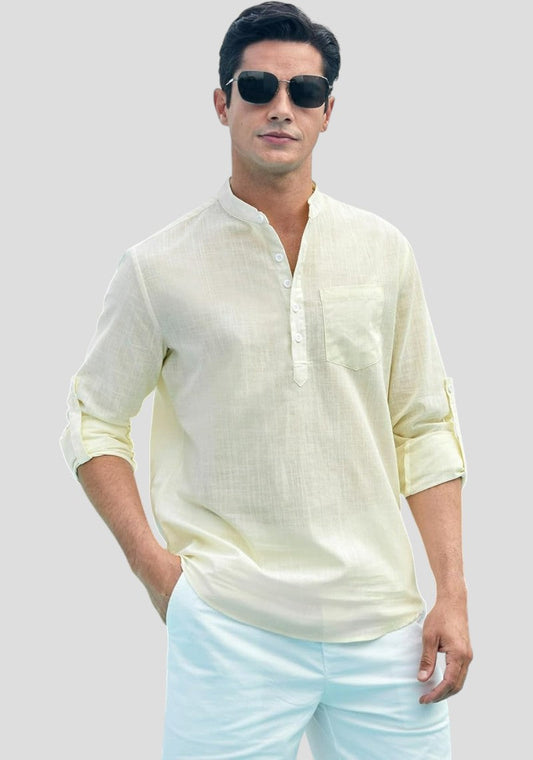 Light Yellow Linen Solid Short Kurta-50842