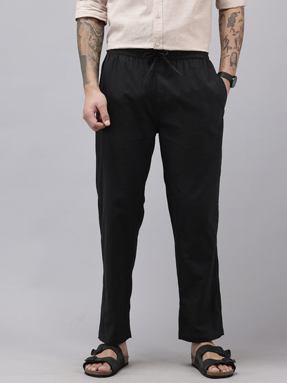 Men's Cotton Blend Solid Trouser Pants – Relaxed Fit | Elastic Waistband with Drawstring | Side & Back Pockets | Casual Everyday Comfort