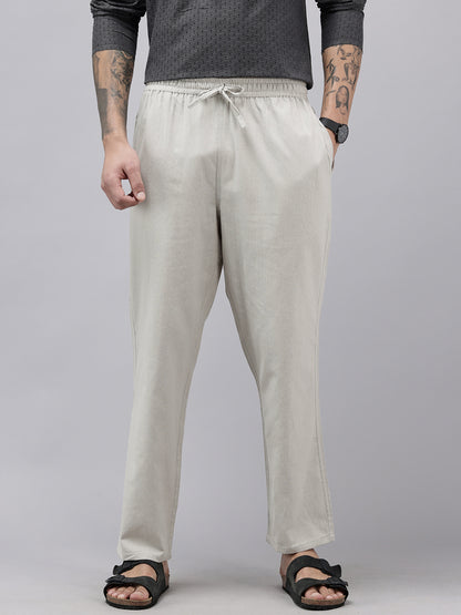 Men's Cotton Blend Solid Trouser Pants – Relaxed Fit | Elastic Waistband with Drawstring | Side & Back Pockets | Casual Everyday Comfort