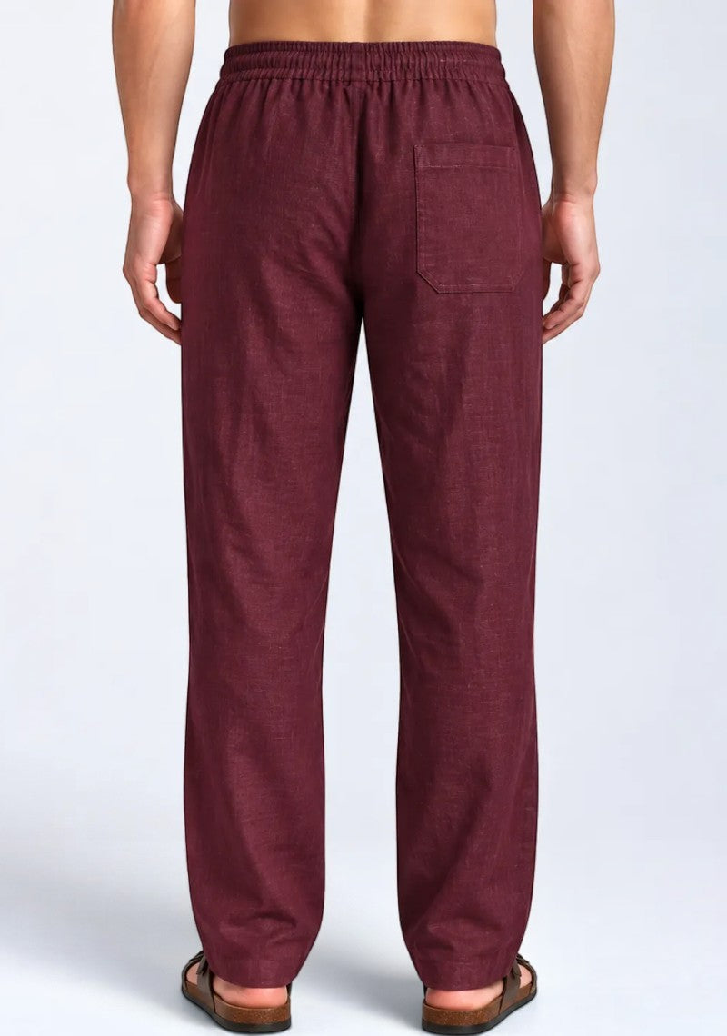 Maroon Linen Loose Fit Men Pant-51902