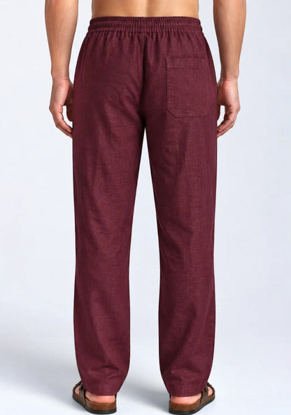 Maroon Linen Loose Fit Men Pant-51902
