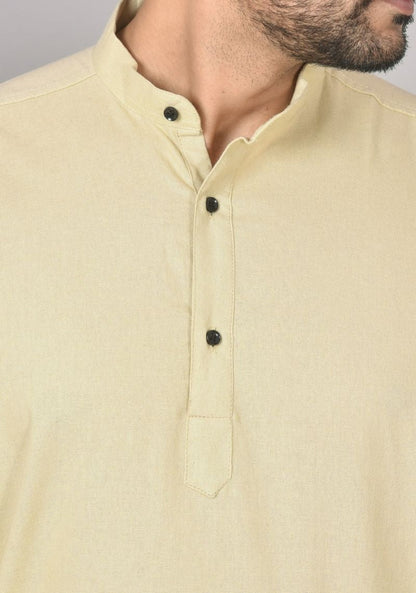Men Cotton Solid Co-ord Set Beige-50208