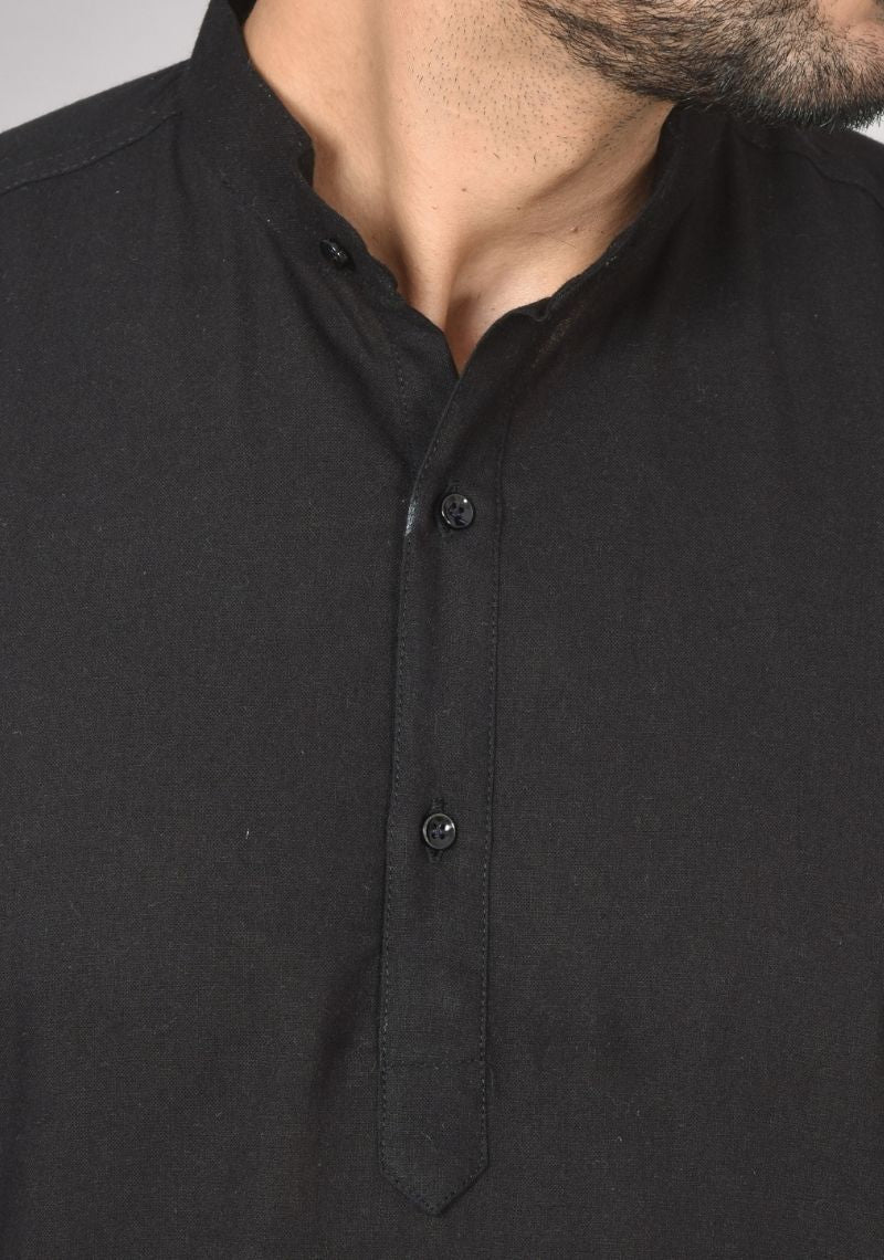 Men Cotton Solid Co-ord Set Black-50217
