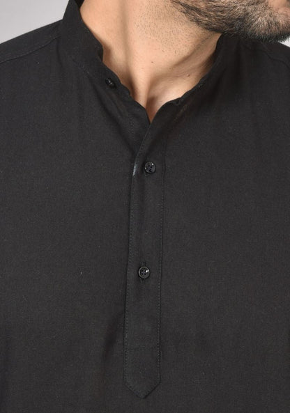 Men Cotton Solid Co-ord Set Black-50217