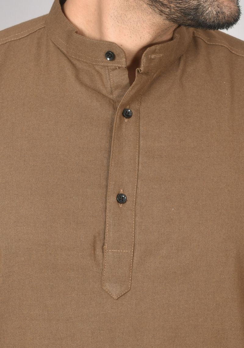 Men Cotton Solid Co-ord Set Brown-50209