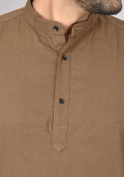 Men Cotton Solid Co-ord Set Brown-50209