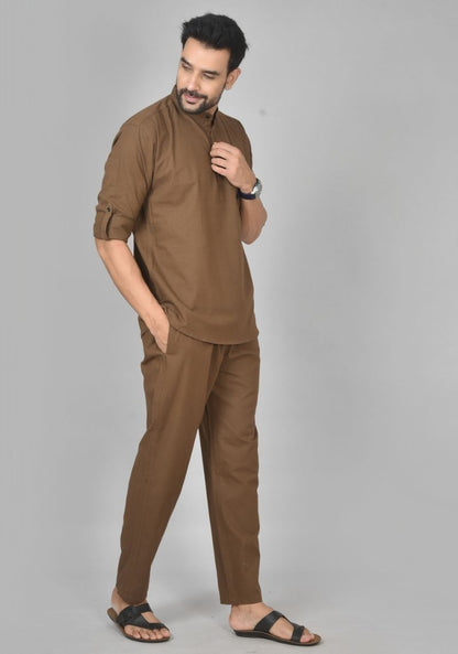 Men Cotton Solid Co-ord Set Brown-50209