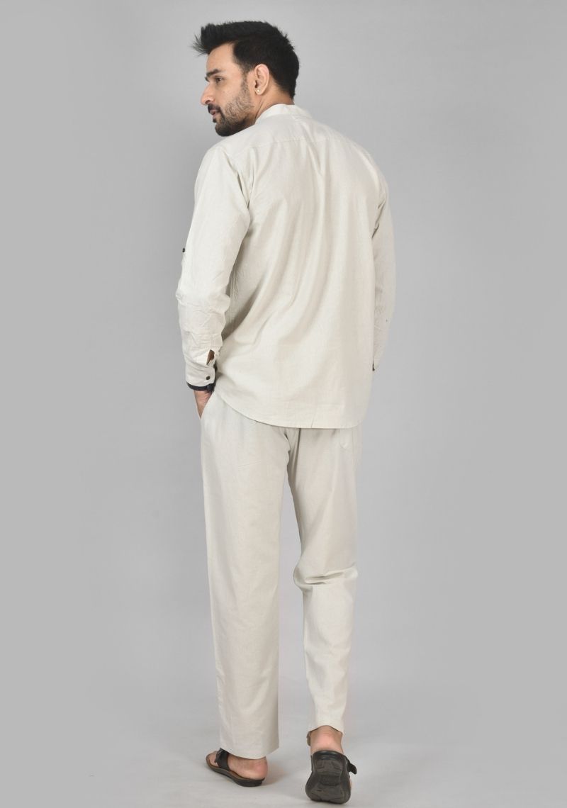 Men Cotton Solid Co-ord Set Cement White-50219