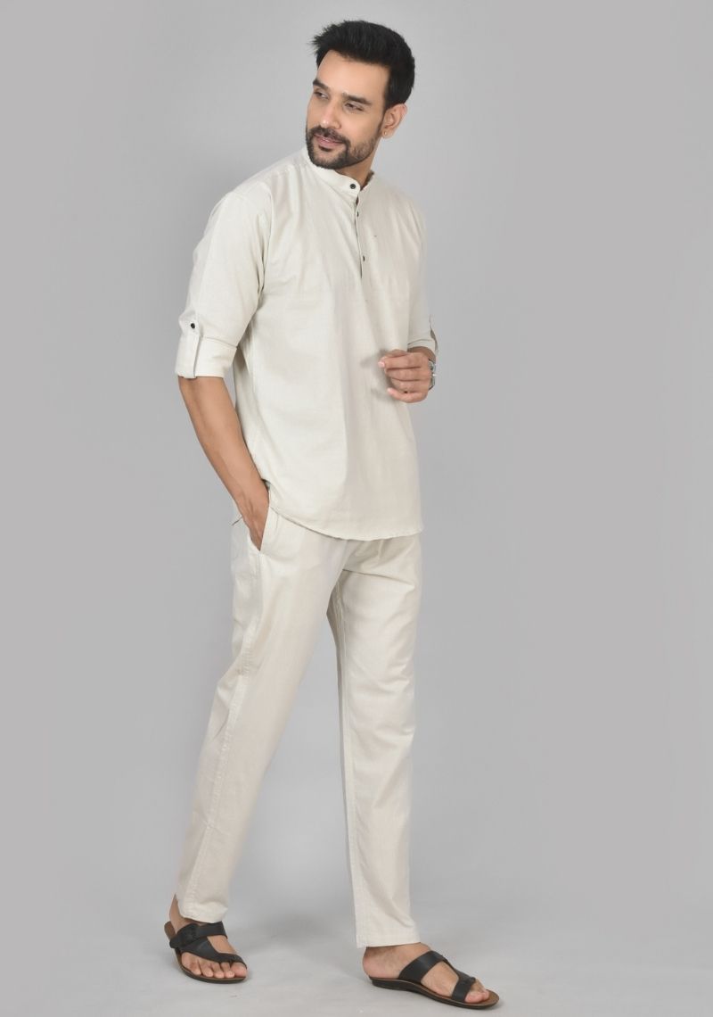 Men Cotton Solid Co-ord Set Cement White-50219