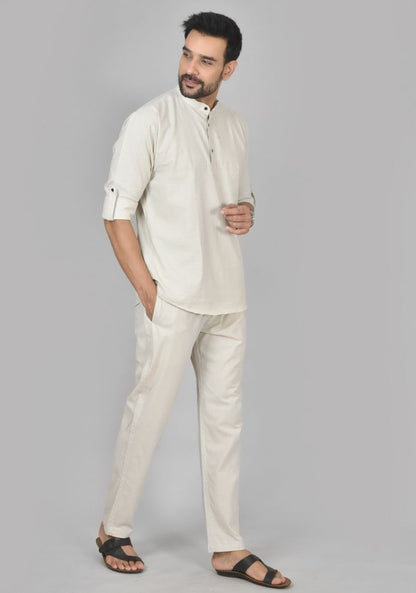 Men Cotton Solid Co-ord Set Cement White-50219