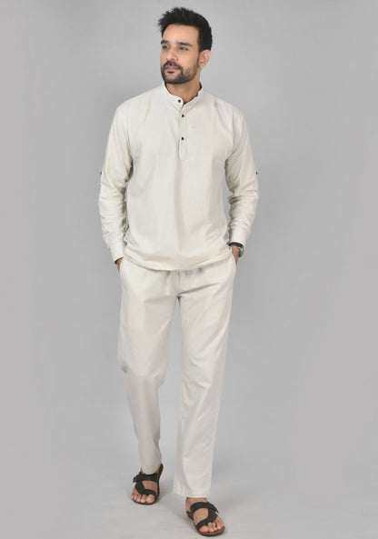 Men Cotton Solid Co-ord Set Cement White-50219