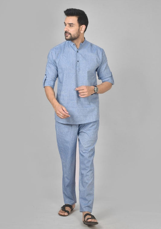 Men Cotton Solid Co-ord Set Denim-50211
