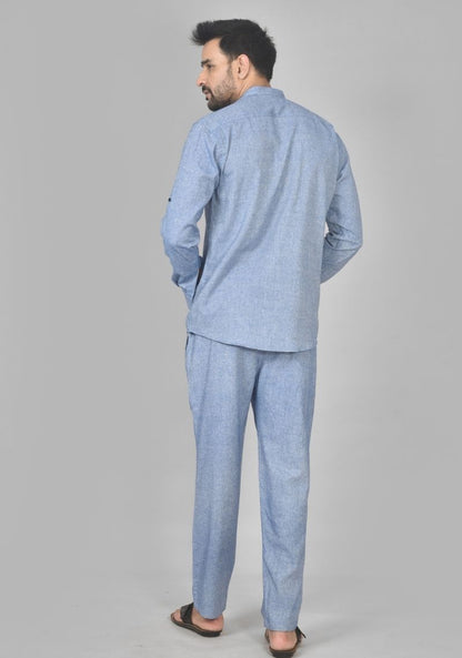 Men Cotton Solid Co-ord Set Denim-50211