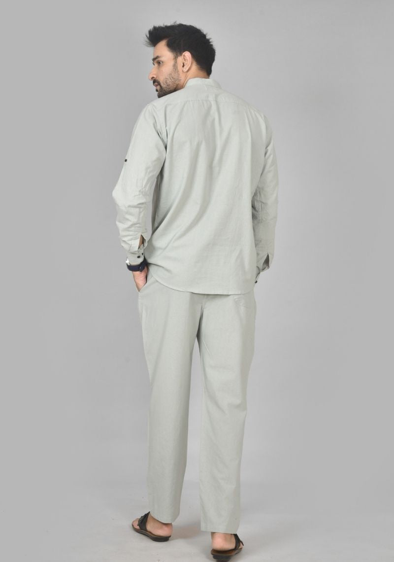 Men Cotton Solid Co-ord Set Light Gray-50210
