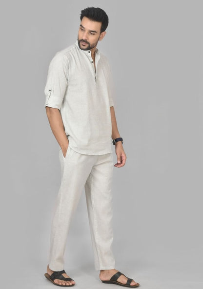 Men Cotton Solid Co-ord Set Light White-50213