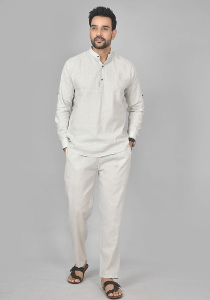 Men Cotton Solid Co-ord Set Light White-50213
