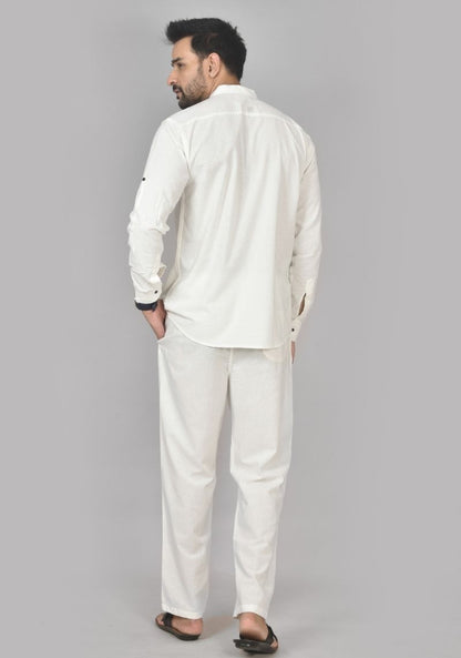 Men Cotton Solid Co-ord Set Off White-50215