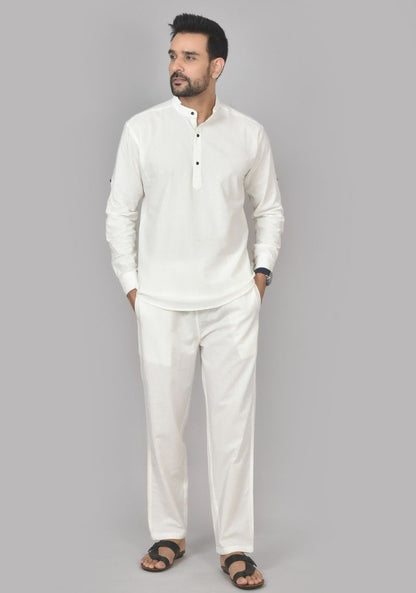 Men Cotton Solid Co-ord Set Off White-50215