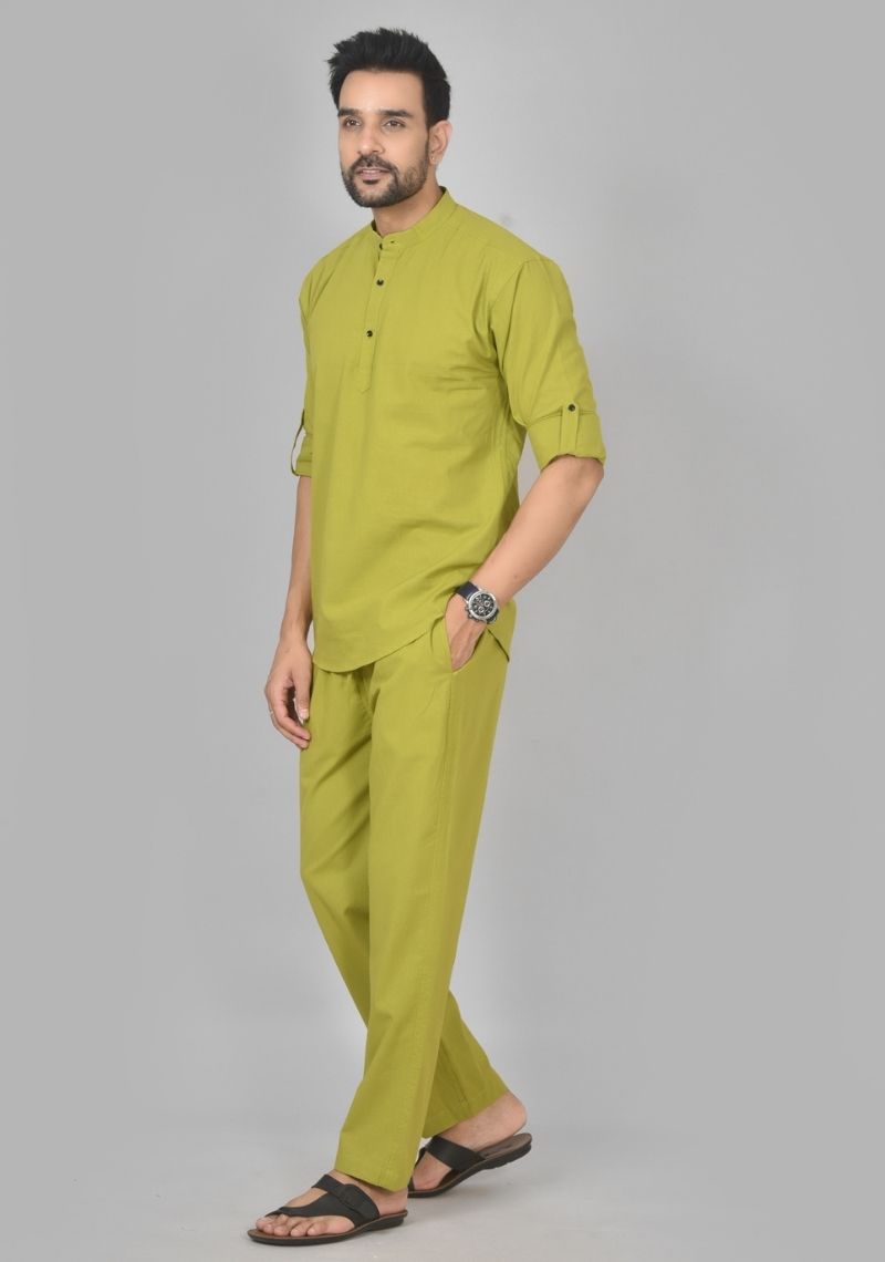 Men Cotton Solid Co-ord Set Olive Green-50212