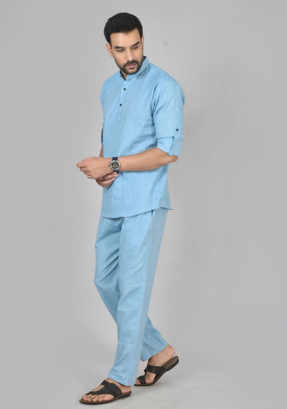 Men Cotton Solid Co-ord Set Sky Blue-50220